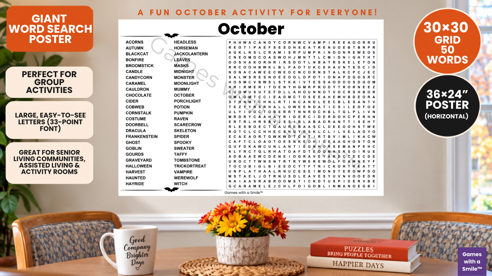 30 by 30 group word search poster with 50 words