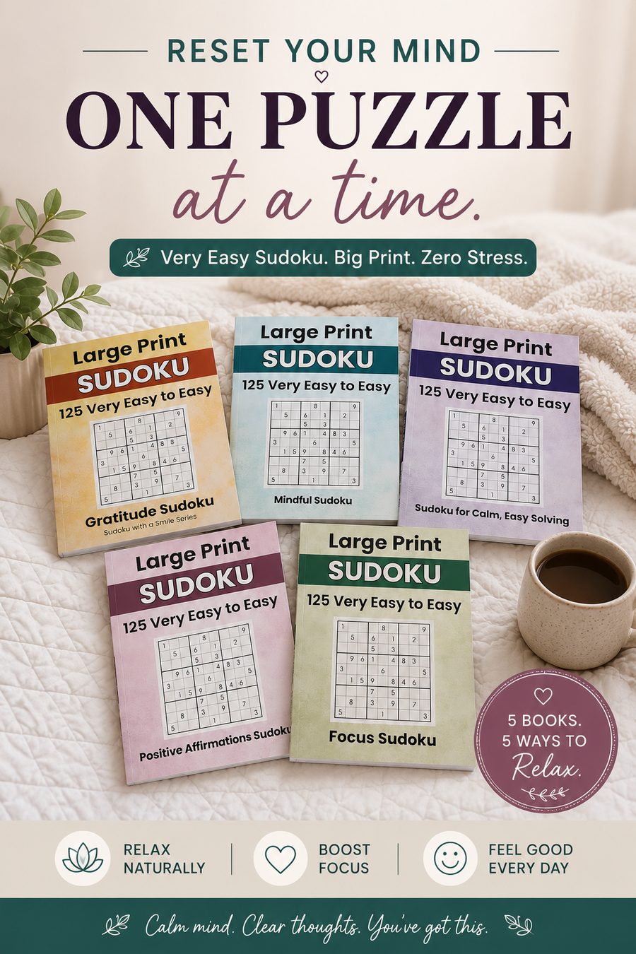 Sudoku with a Smile book collection - 5 books, 5 ways to relax