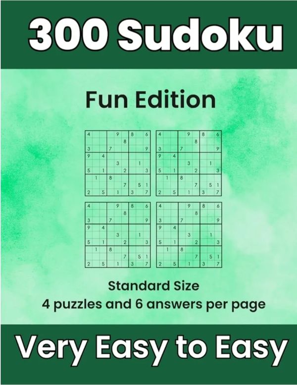 Standard Size Sudoku book cover - 4 puzzles per page