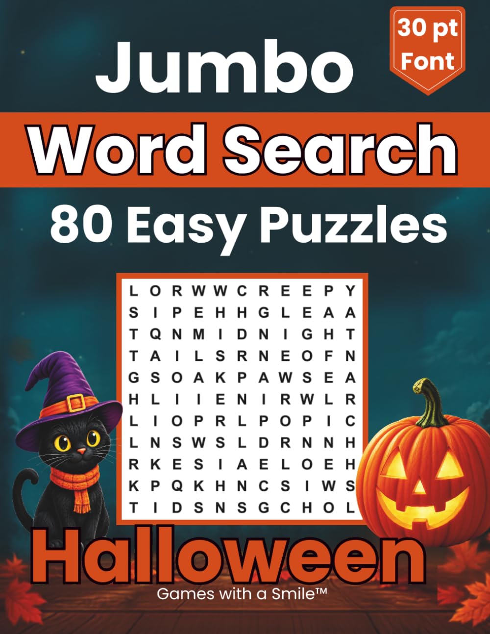 Jumbo Halloween Word Search book cover - 30 point print